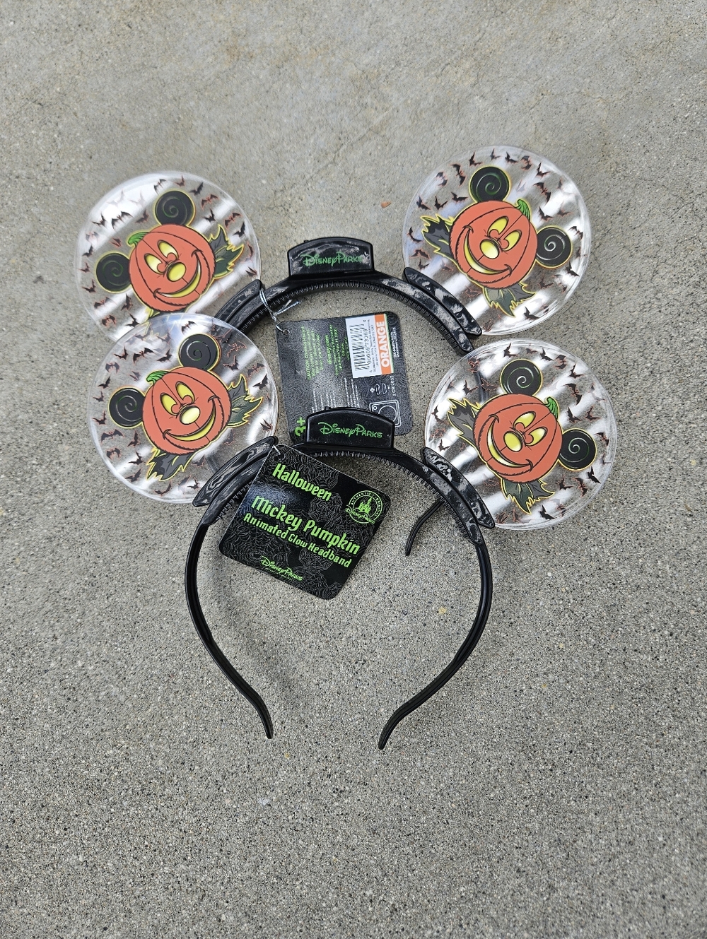 RARE BRAND NEW W/TAGS SET OF 2 DISNEY PUMPKIN HALLOWEEN MICKEY EARS LIGHT UP